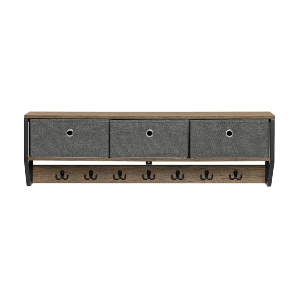 Væghængt knagerække med 7 dobbeltknager, mørkebrun 100x20x30