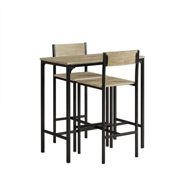 barbord med barstole, barbordssæt, beige træ look 89x45x87