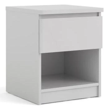 Nibe 40 cm bredt natbord hvid højglans med 1 skuffe og 1 hylde.