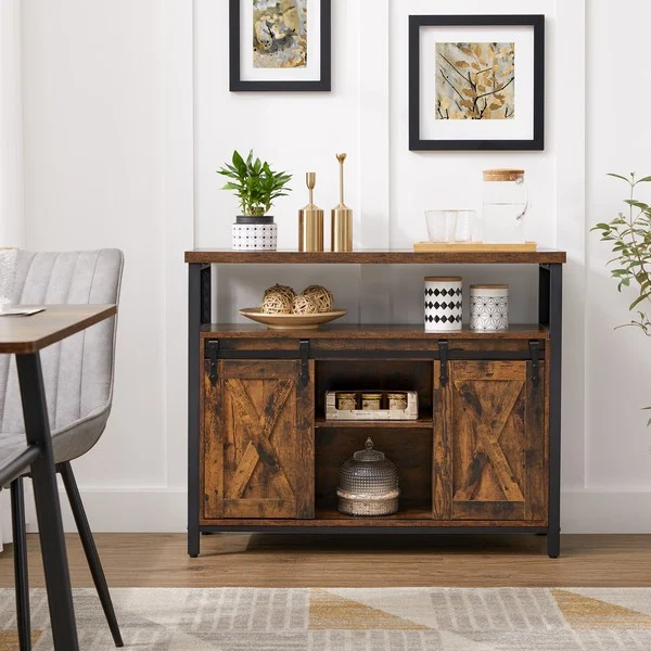 Skænk med skabe og skydelåger - rustik brun skænk 100 x 33 x 80