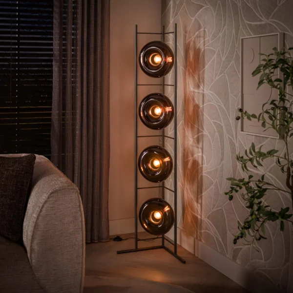Iris- Gulvlampe i brunt glas og bronze farvet metal Levering uden pære