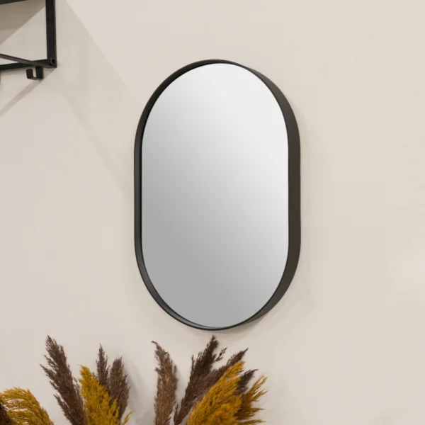 Fugaz - Spejl i sort metal, oval 40 x 60 cm.