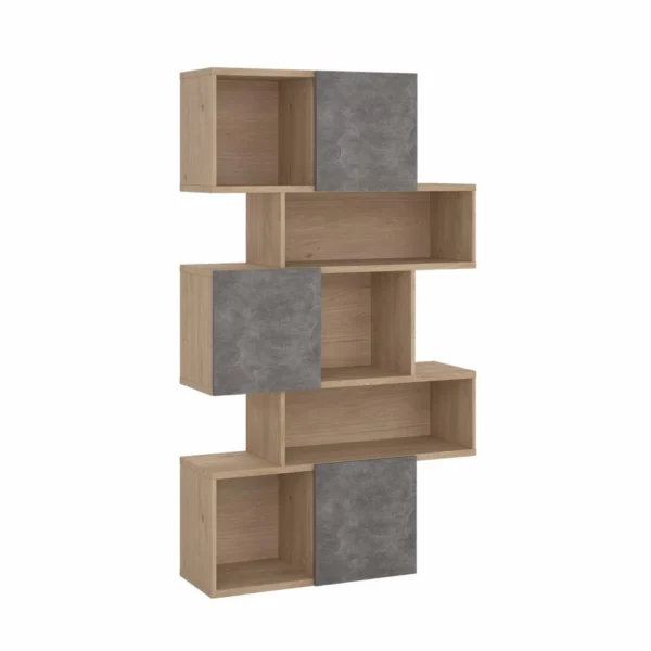 Puzzle bogreol 95 x 165 cm med 3 låger i egelook/beton