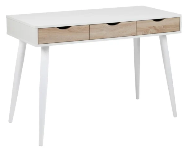 Space skrivebord 110 x 50 hvid Melamin med 3 skuffer med Sonoma ege look.
