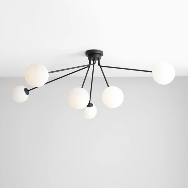 Arana - Loftlampe i sort metal og seks hvide glaskupler