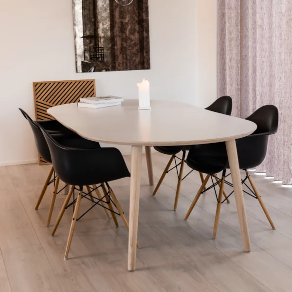 DT 100 - Rundt spisebord med 1 tillægsplade i hvid laminat, fire størrelser Bord med 1 tillægsplade, ø 100 cm + 1 x 50 cm