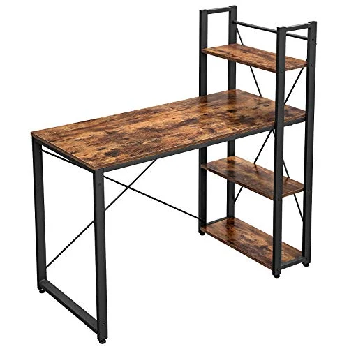 Skrivebord med 3 hylder - computerbord - rustik brun 120x60x120