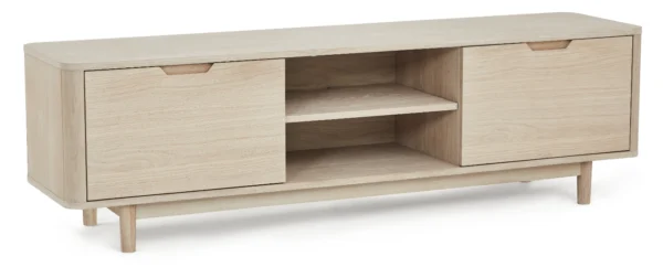 Tåsinge TV-bord i hvidolieret ege finér 180 x 45 cm, låger med soft close og ledningsudtræk