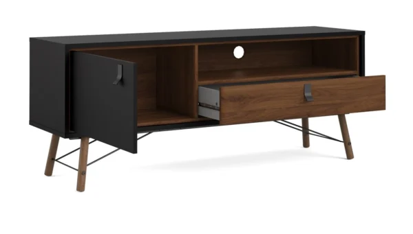 Sorø 150 cm TV bord med skab og skuffe - matsort/valnød