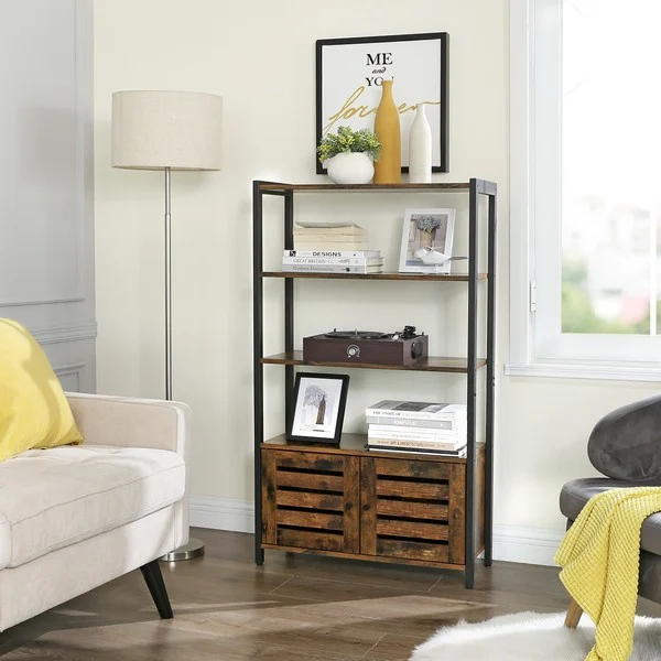 Bogreol - reol med 3 hylder - rustik brun reol 70 x 30 x 121,5