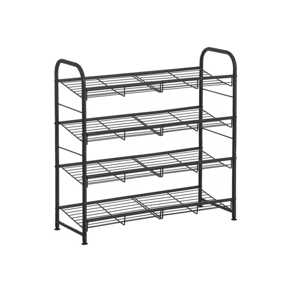 Skoreol med 4 hylder - stabelbart skostativ - sort metal